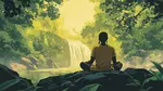 Person meditating in front of waterfall for "Acceptance and Inner Peace" page on InnerPeaceNow.com