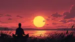 Image of sunset and meditating person for Finding Happiness At Work page on InnerPeaceNow.com