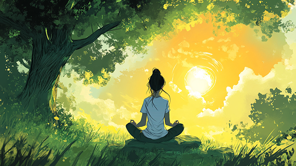 Drawing of person meditating for accepting pain body page on InnerPeaceNow.com