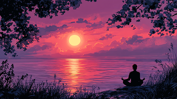 Person meditating in front of sunset for "Inner Body" page on InnerPeaceNow.com Person meditating in front of sunset for "Inner Body" page on InnerPeaceNow.com