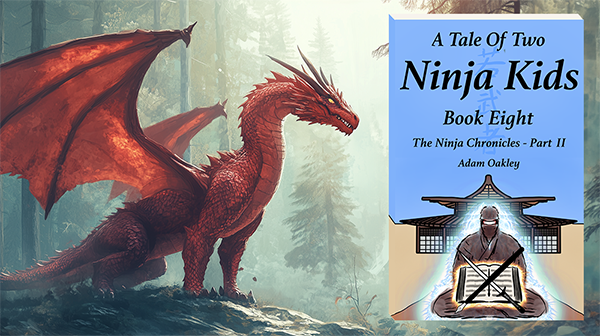Book art of dragon beside cover of A Tale Of Two Ninja Kids Book 8