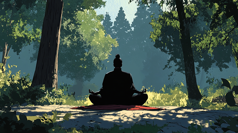 Meditating man in forest, for non-attachment page on InnerPeaceNow.com Meditating man in forest, for non-attachment page on InnerPeaceNow.com