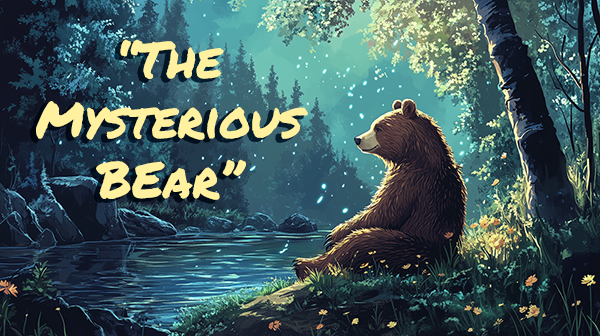 The Mysterious Bear bedtime story cover art of bear beside lake.